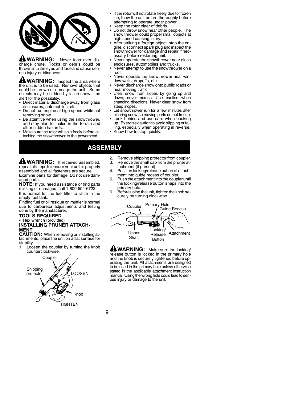 Assembly, 9warning, Warning | Poulan Pro PP258TP User Manual | Page 9 / 22