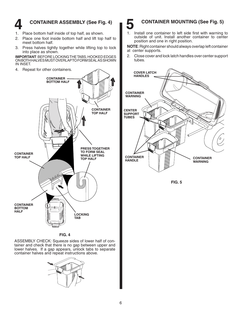 Container mounting (see fig. 5), Container assembly (see fig. 4) | Poulan 96072001000 User Manual | Page 6 / 11