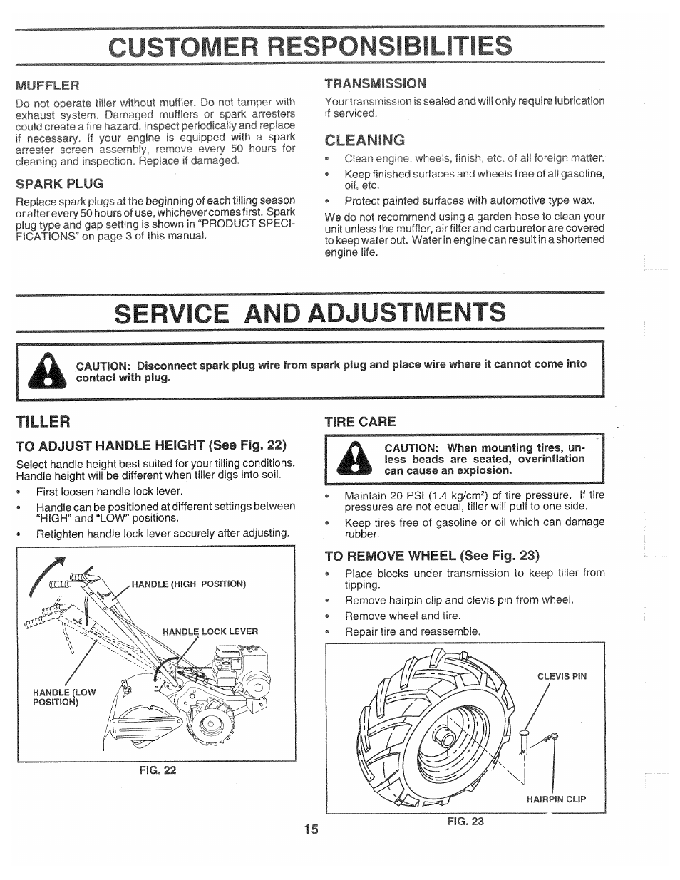 Service and adjustments, Customer responsibilities | Poulan CHDR500C User Manual | Page 15 / 28