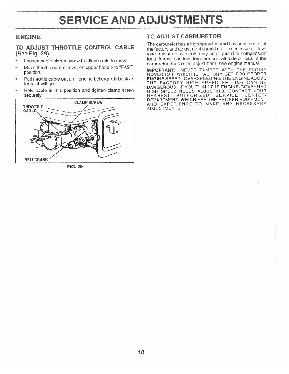 Service and adjustments, Engine | Poulan CHDR500C User Manual | Page 18 / 28