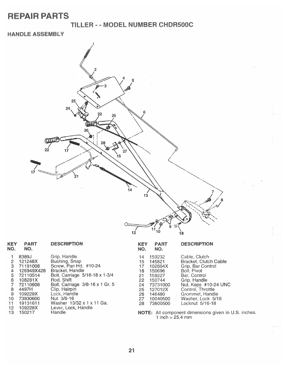 Repair parts, Tillfr - - model number chdr500c | Poulan CHDR500C User Manual | Page 21 / 28