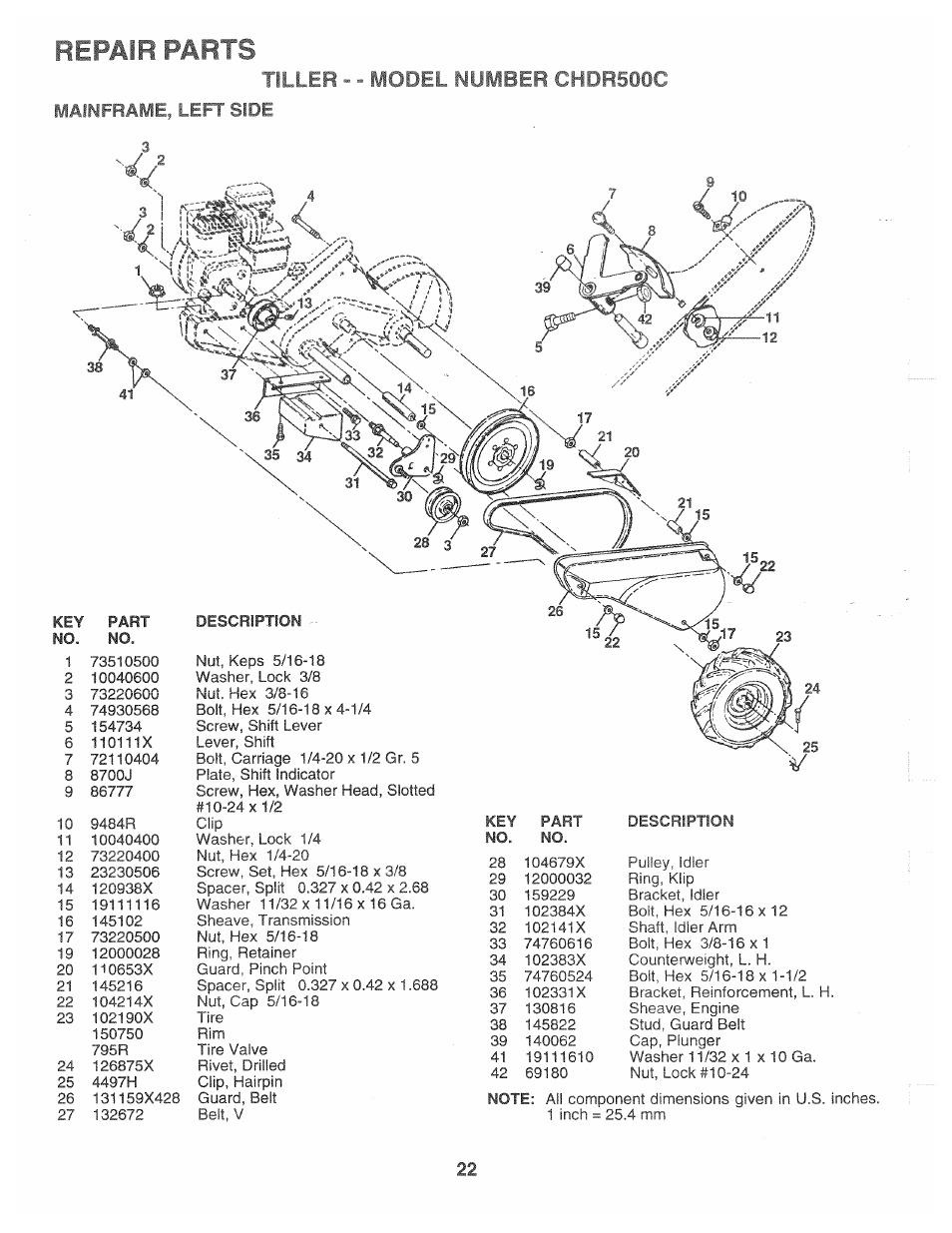 Repair parts, 1 n i en - - model number chdr 500 c | Poulan CHDR500C User Manual | Page 22 / 28