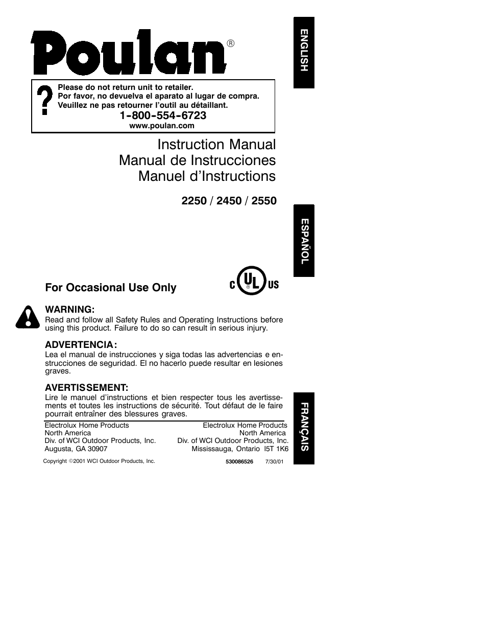 Poulan 2001-07 User Manual | 17 pages