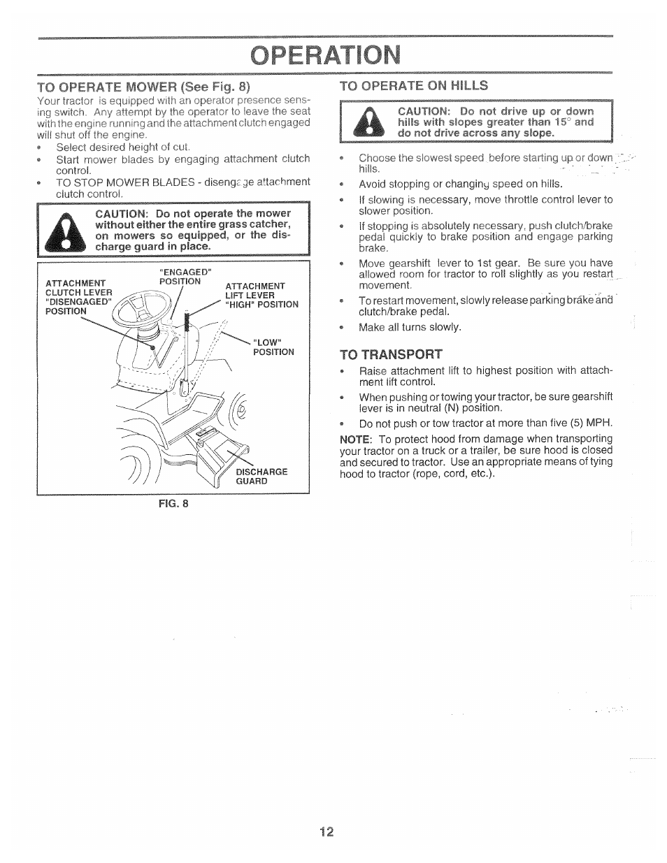 To operate on hills, To transport | Poulan 166120 User Manual | Page 12 / 46