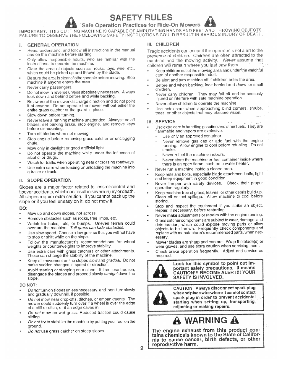 Safety rules, Warning, 3bsi ;cuttin | Poulan 166120 User Manual | Page 2 / 46