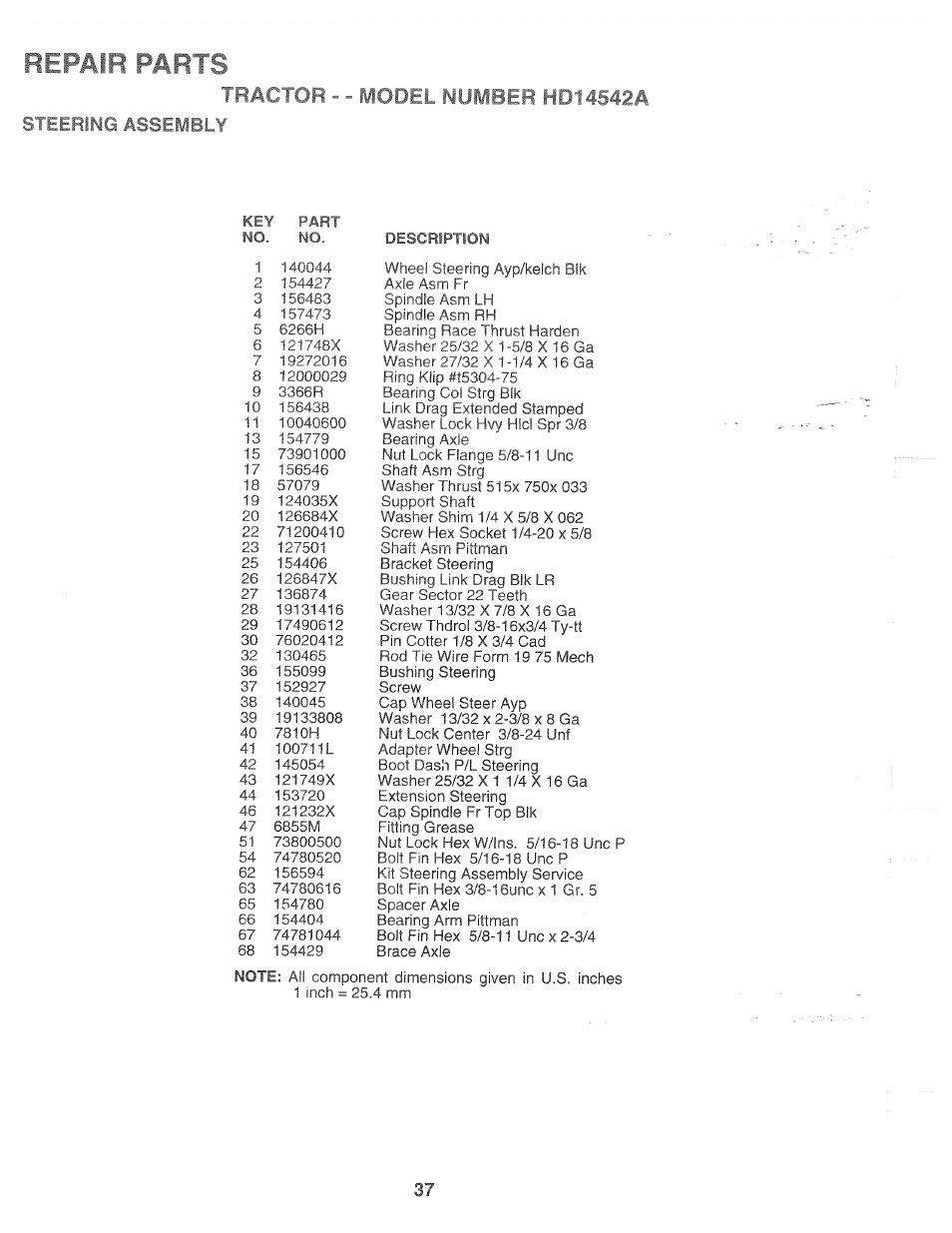 Steerimg assembly, Repair parts | Poulan 166120 User Manual | Page 37 / 46