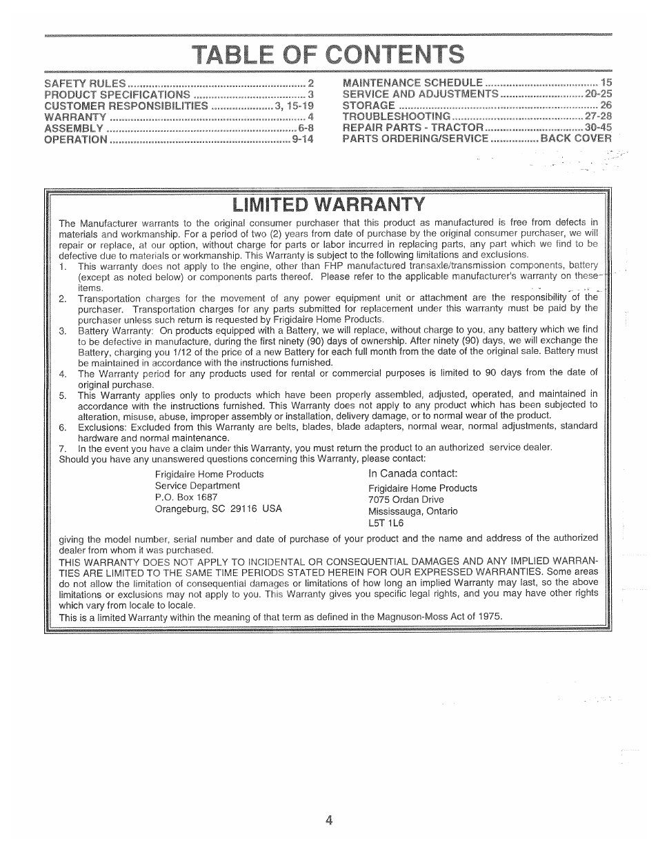 Limited warranty | Poulan 166120 User Manual | Page 4 / 46