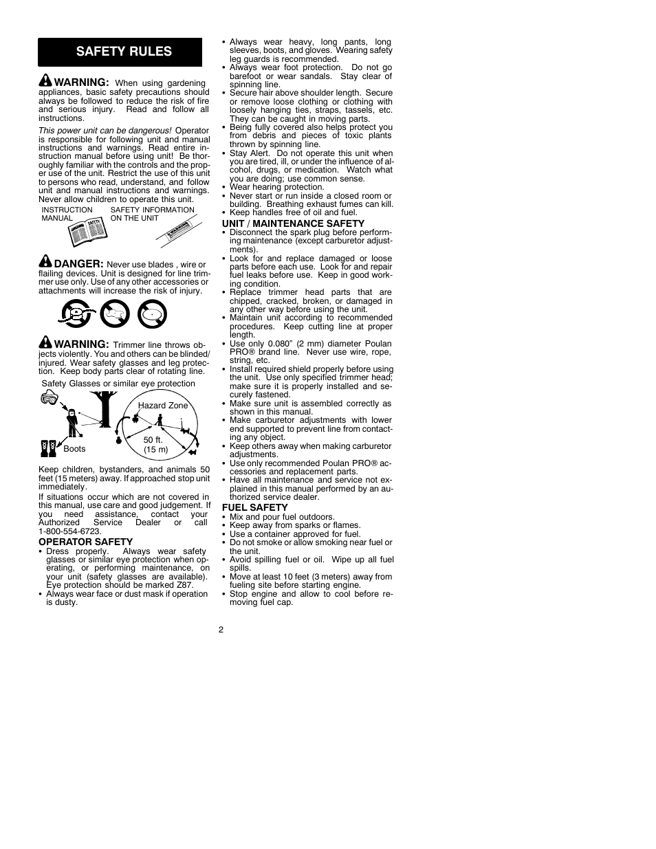 Safety rules | Poulan 530088909 User Manual | Page 2 / 7