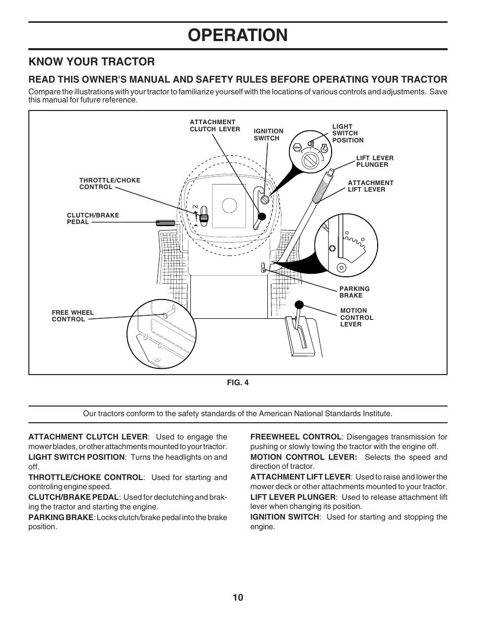 Operation, Know your tractor | Poulan 183064 User Manual | Page 10 / 48
