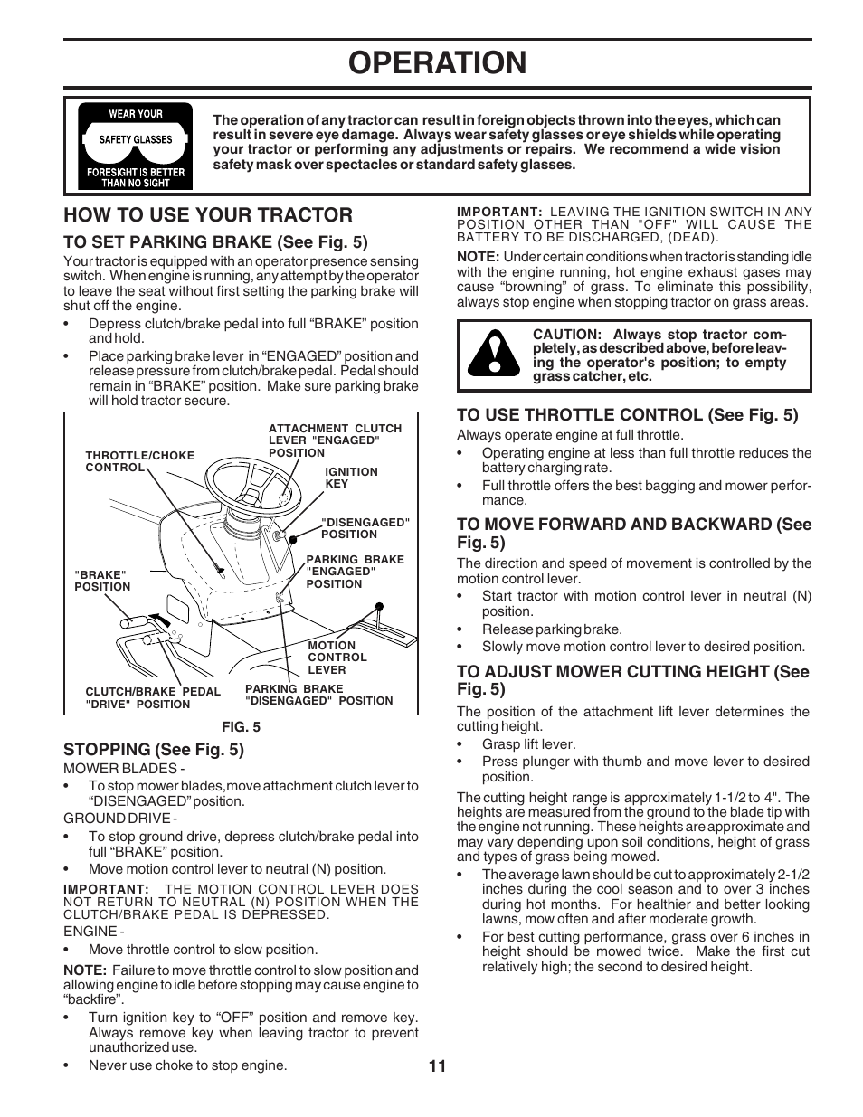 Operation, How to use your tractor | Poulan 183064 User Manual | Page 11 / 48