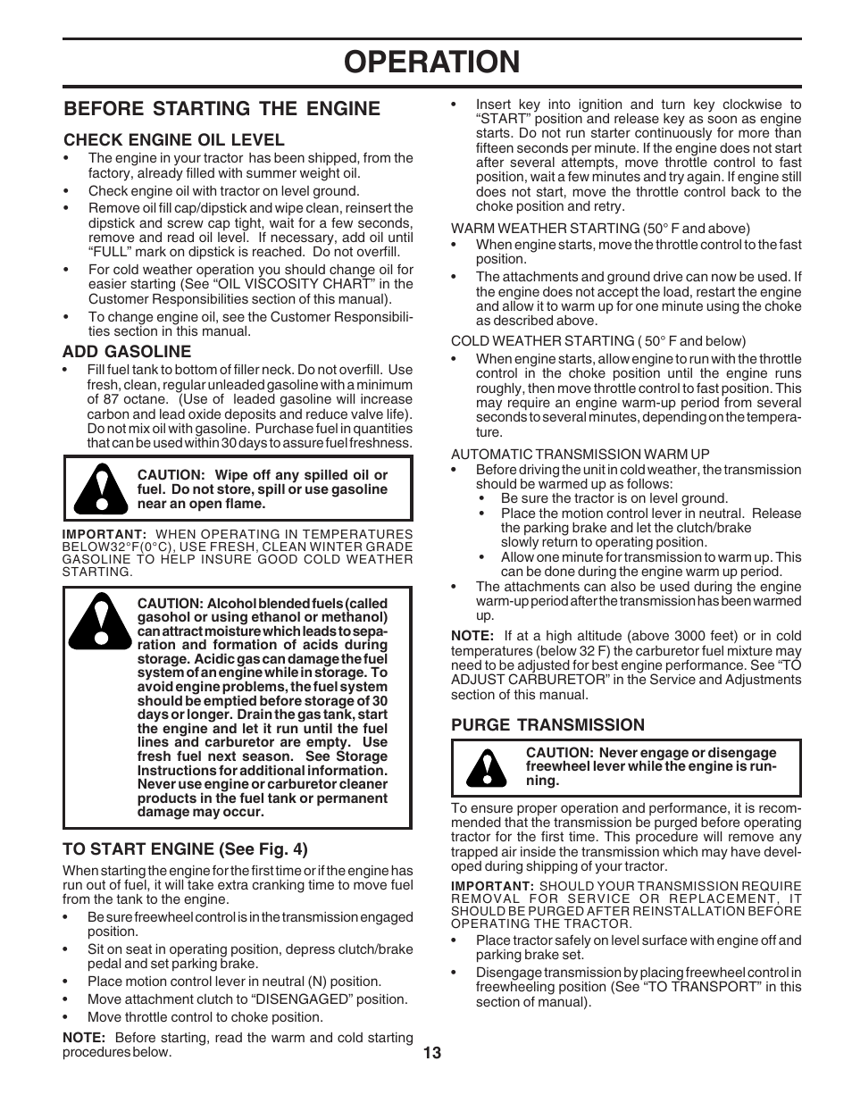 Operation, Before starting the engine | Poulan 183064 User Manual | Page 13 / 48