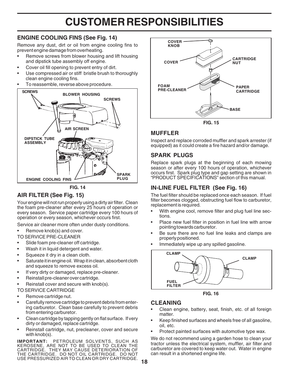 Customer responsibilities | Poulan 183064 User Manual | Page 18 / 48