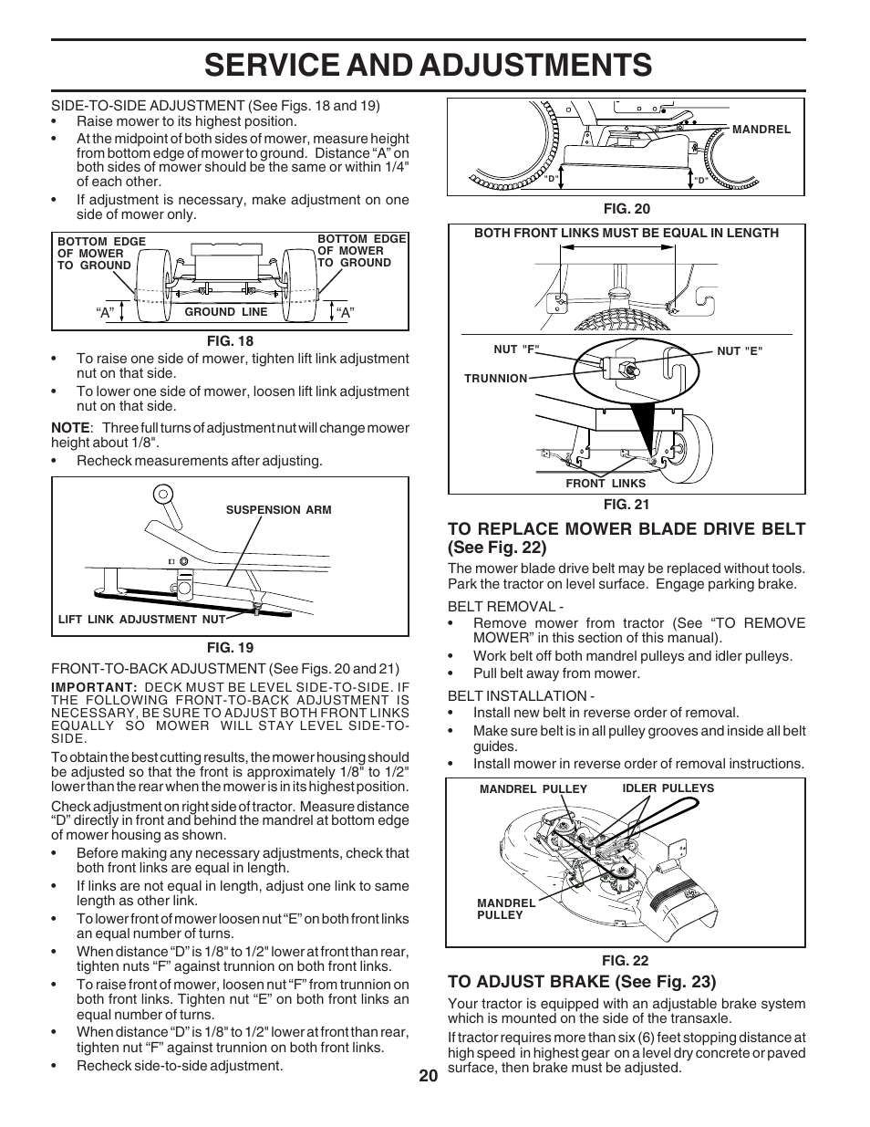 Service and adjustments | Poulan 183064 User Manual | Page 20 / 48