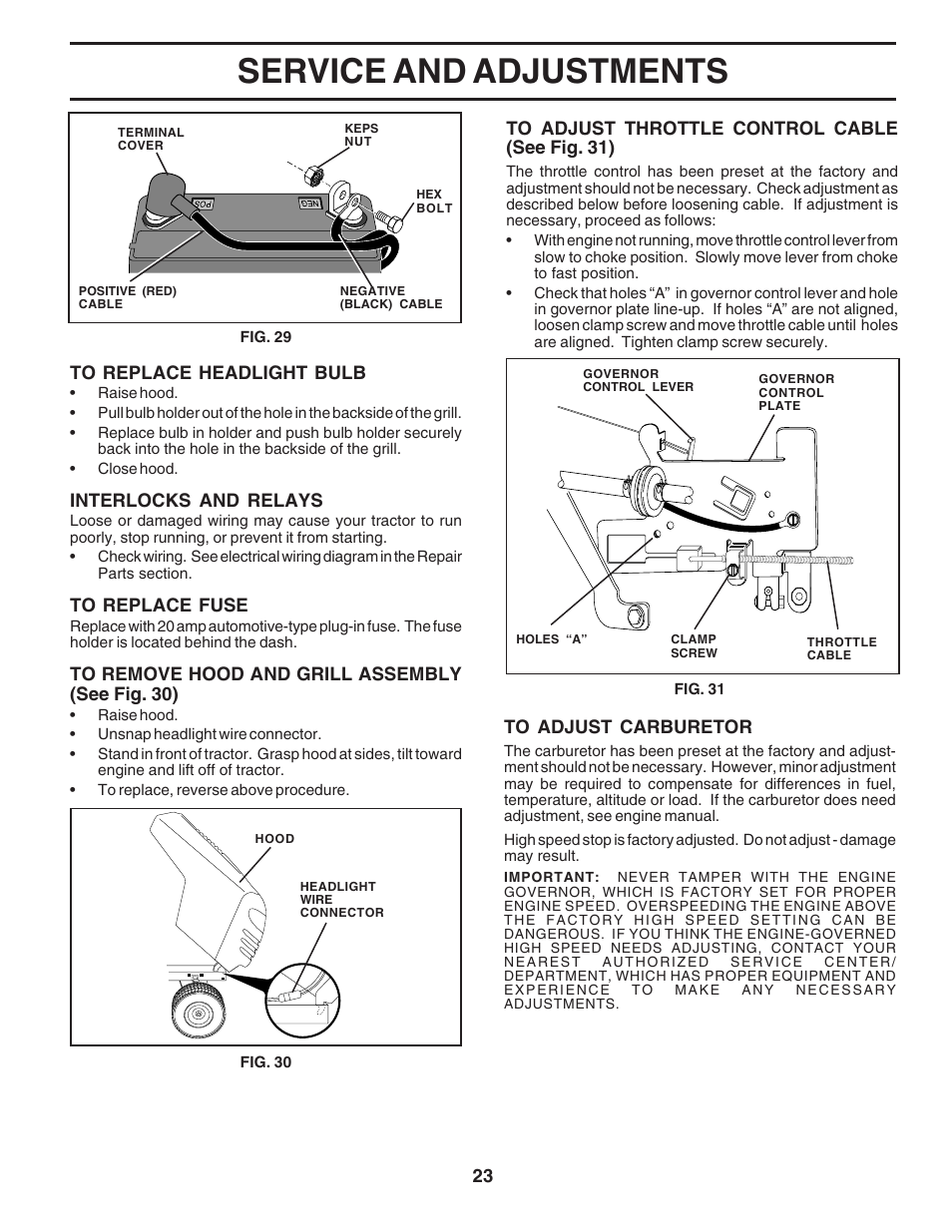 Service and adjustments | Poulan 183064 User Manual | Page 23 / 48