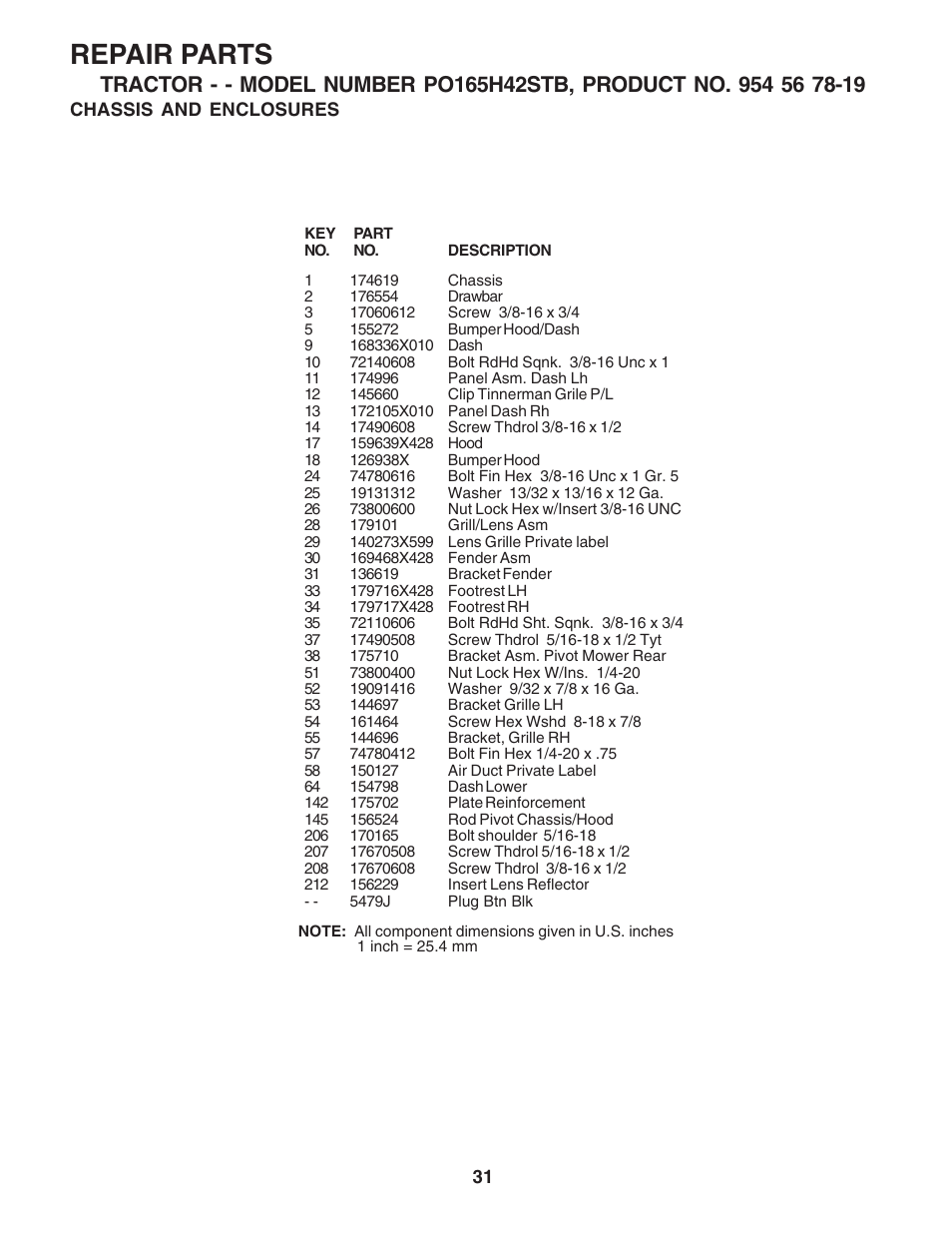 Repair parts | Poulan 183064 User Manual | Page 31 / 48