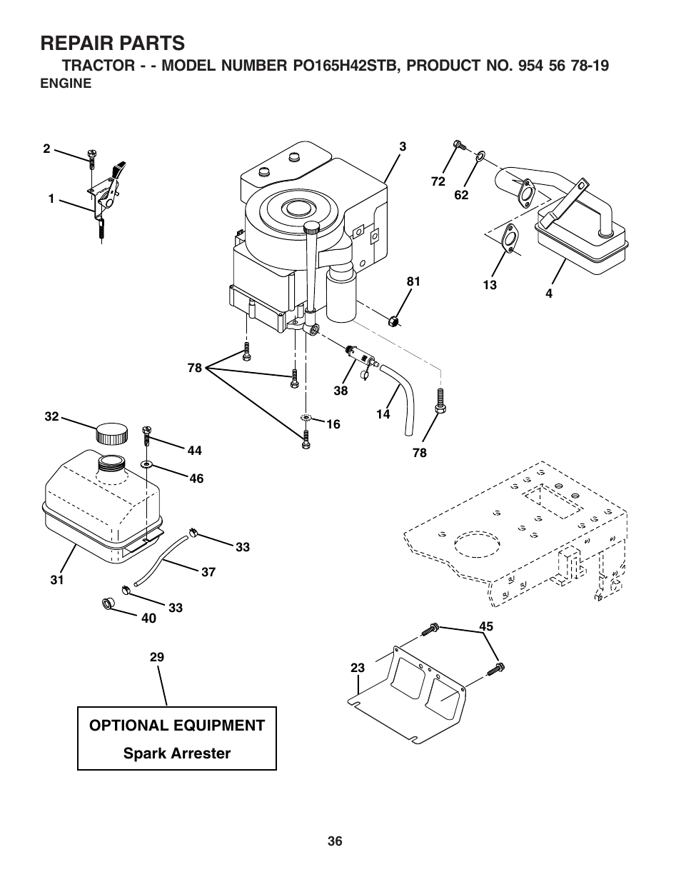 Repair parts | Poulan 183064 User Manual | Page 36 / 48