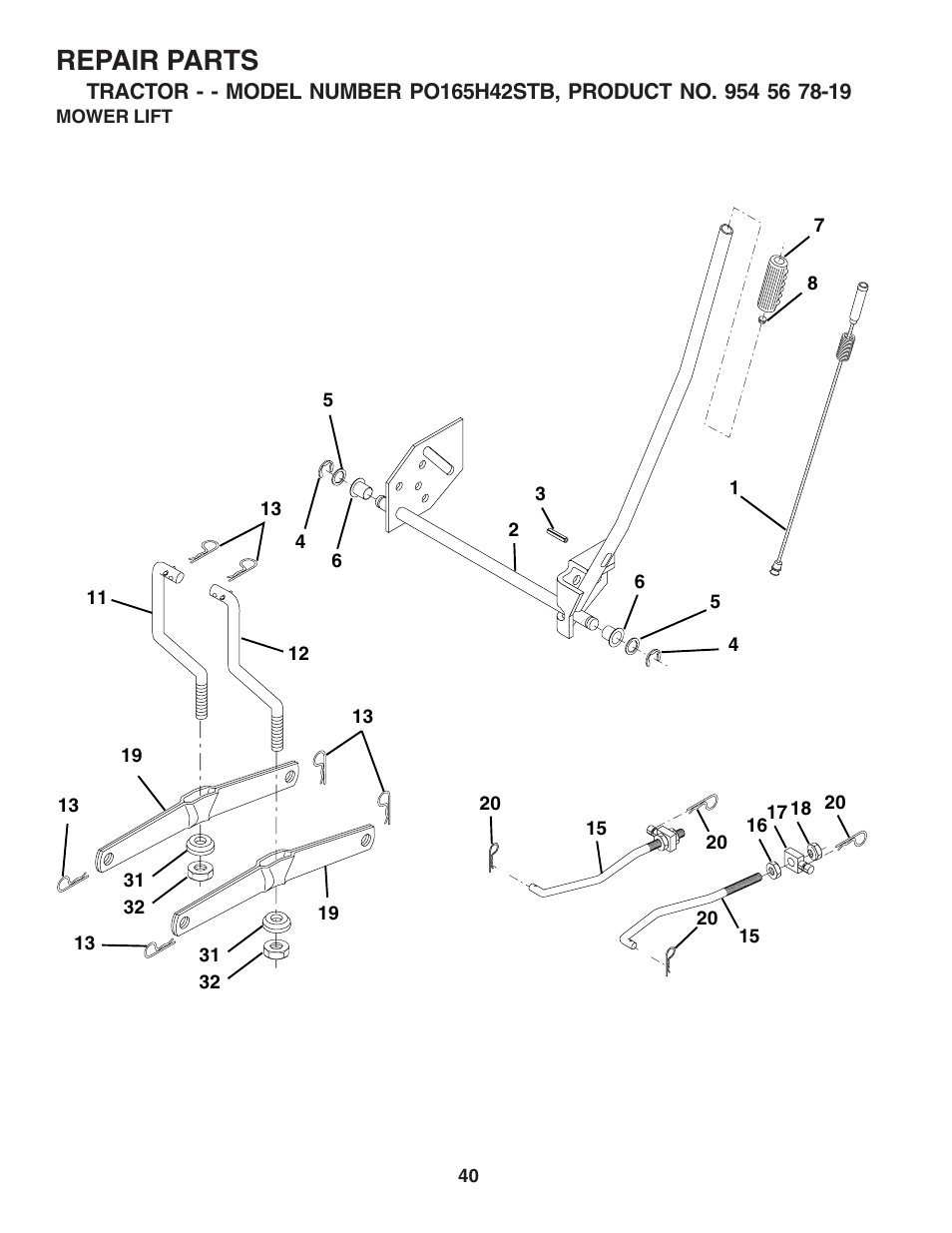 Repair parts | Poulan 183064 User Manual | Page 40 / 48