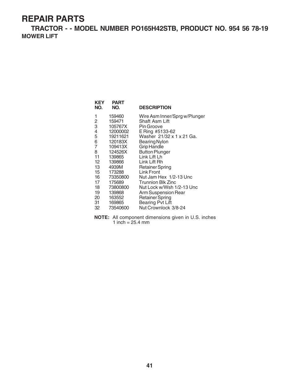 Repair parts | Poulan 183064 User Manual | Page 41 / 48