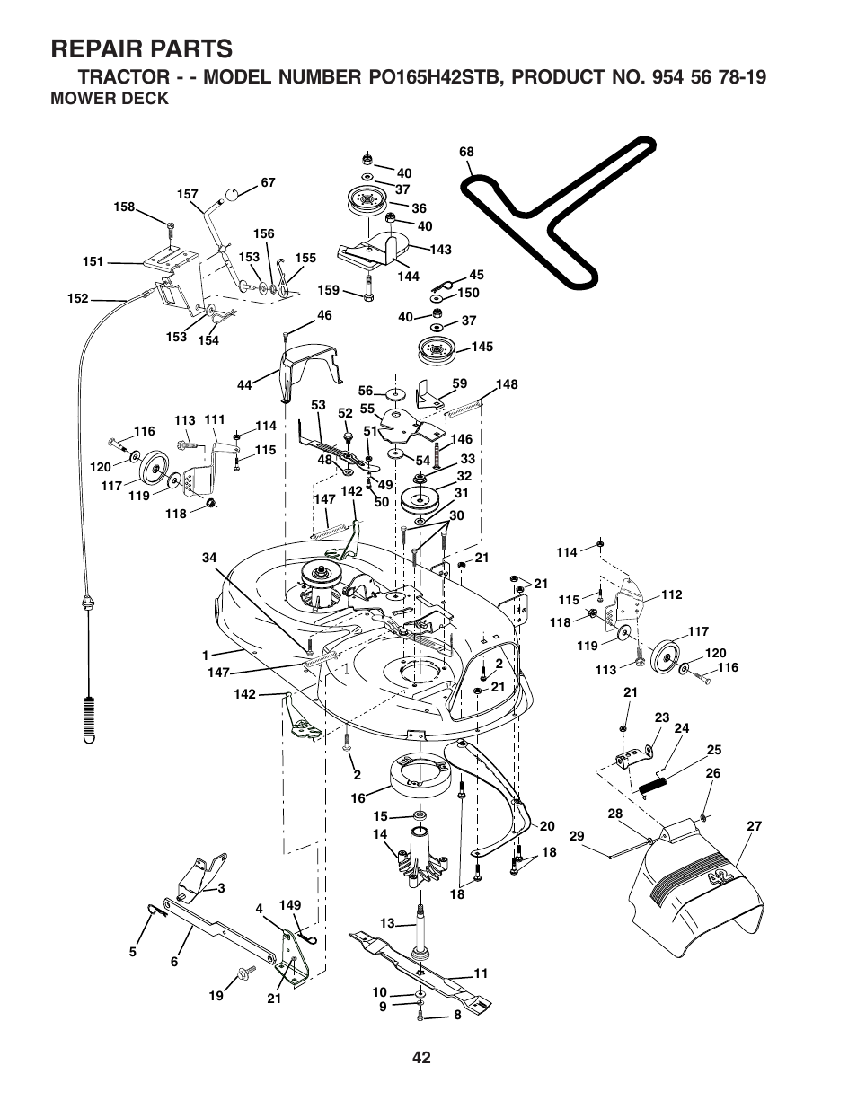 Repair parts, Mower deck | Poulan 183064 User Manual | Page 42 / 48