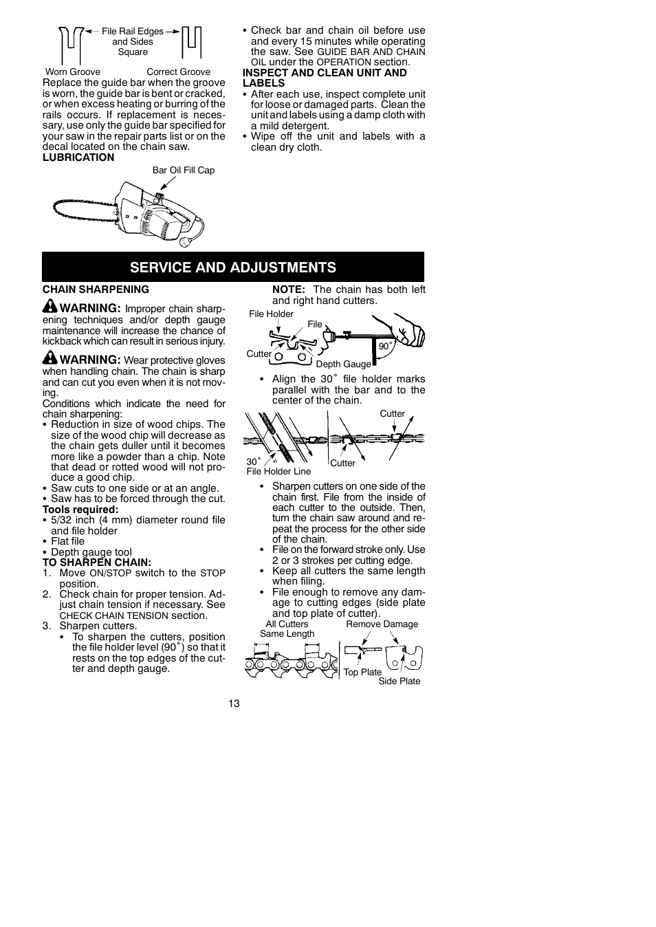 Service and adjustments | Poulan 115259626 User Manual | Page 13 / 17