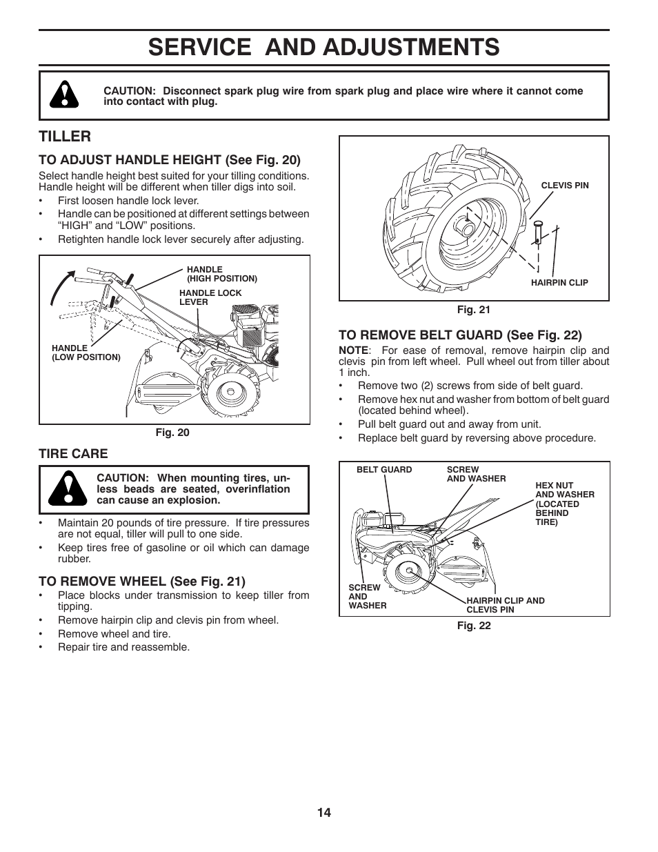 Service and adjustments, Tiller | Poulan Pro PRRT900 REAR TINE TILLER User Manual | Page 14 / 22