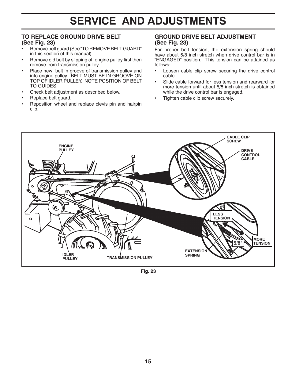 Service and adjustments | Poulan Pro PRRT900 REAR TINE TILLER User Manual | Page 15 / 22