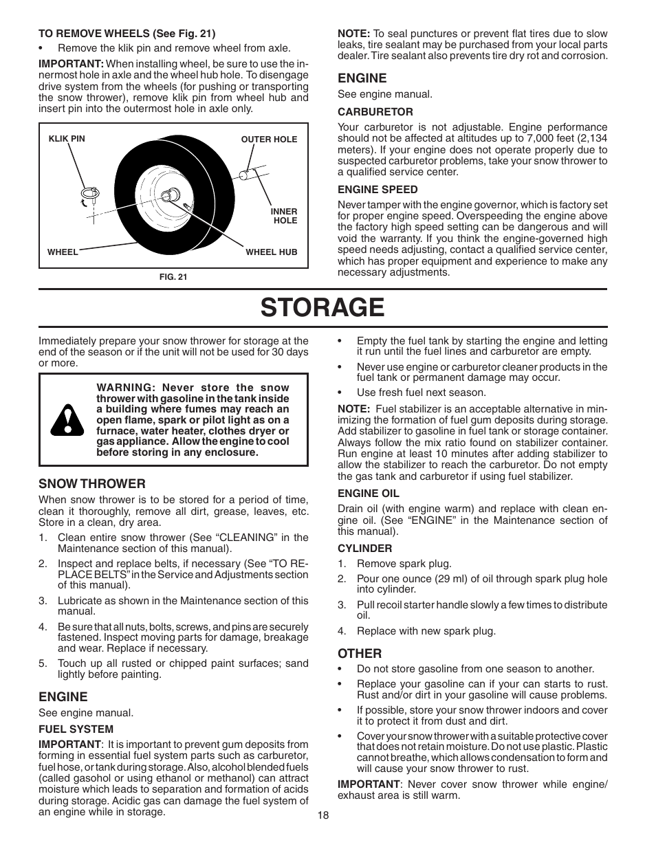 Storage | Poulan 187881 User Manual | Page 18 / 20