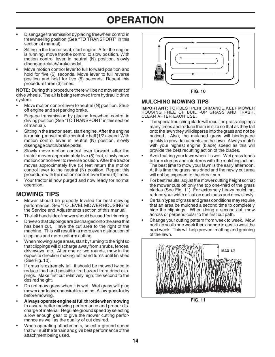 Operation, Mowing tips | Poulan 183041 User Manual | Page 14 / 48