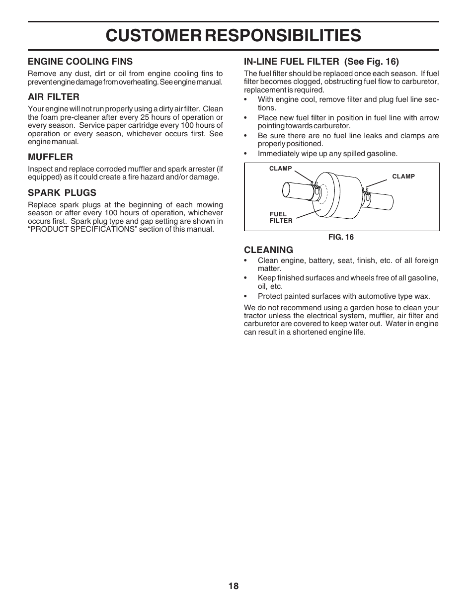 Customer responsibilities | Poulan 183041 User Manual | Page 18 / 48