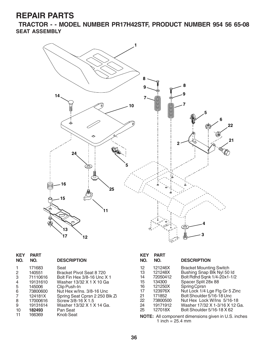 Repair parts | Poulan 183041 User Manual | Page 36 / 48
