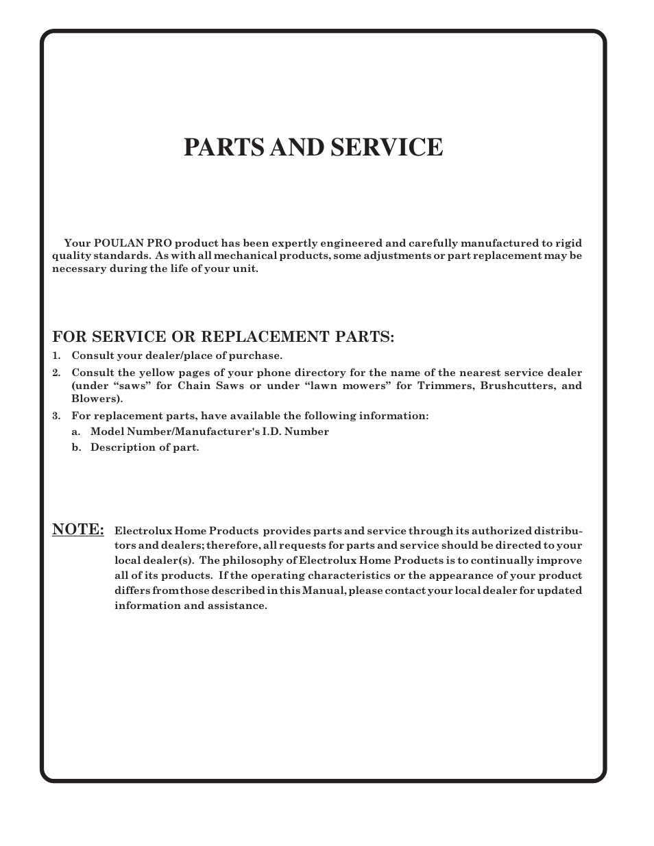Parts and service | Poulan 183041 User Manual | Page 48 / 48
