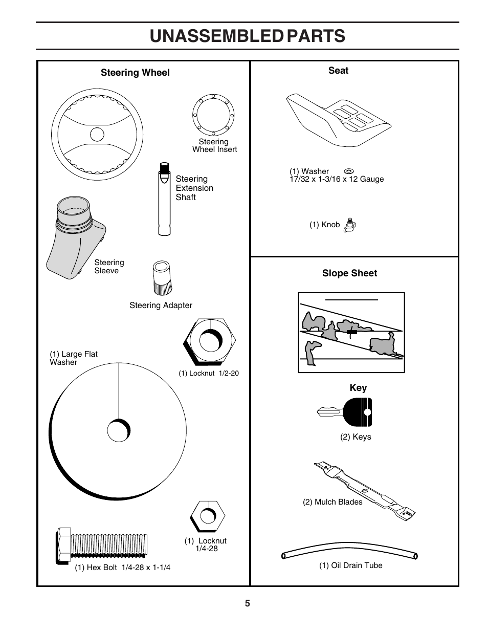 Unassembled parts | Poulan 183041 User Manual | Page 5 / 48
