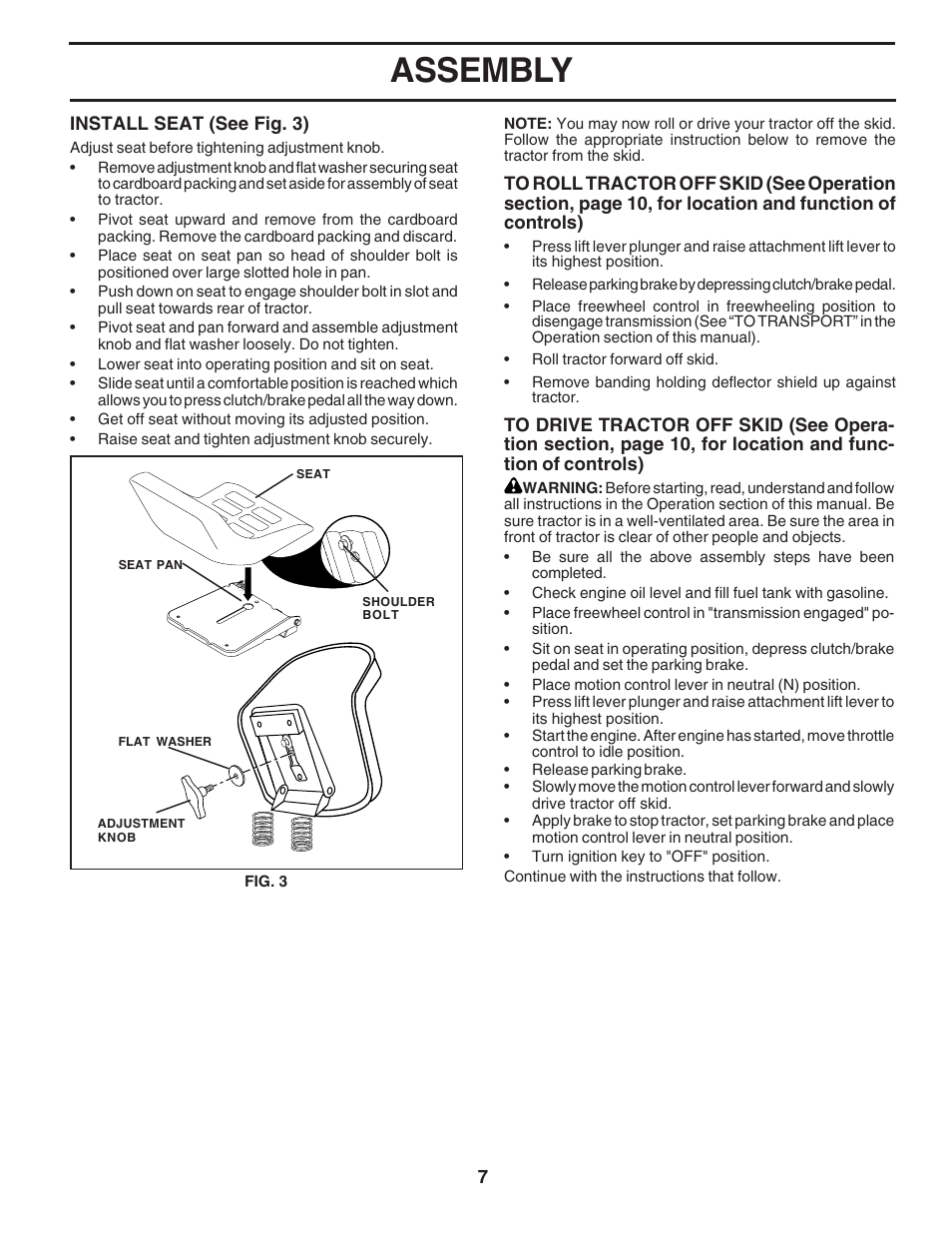 Assembly | Poulan 183041 User Manual | Page 7 / 48
