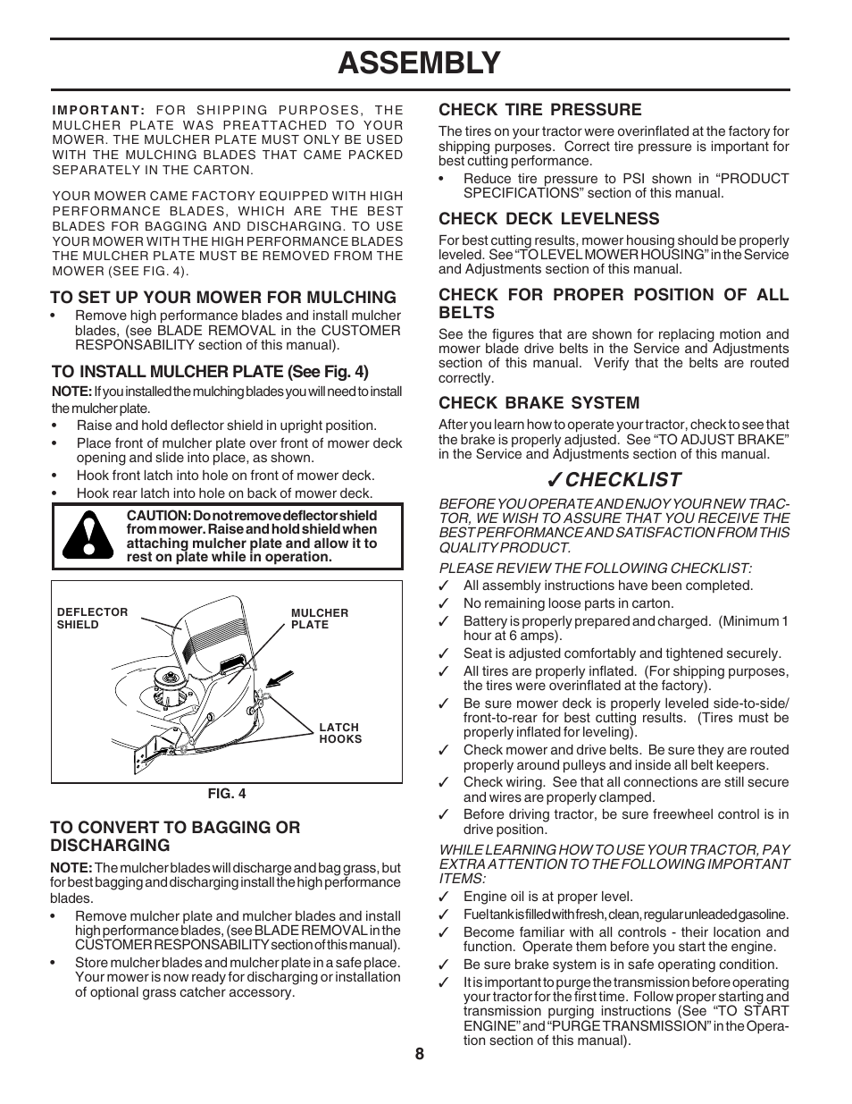 Assembly, Checklist | Poulan 183041 User Manual | Page 8 / 48