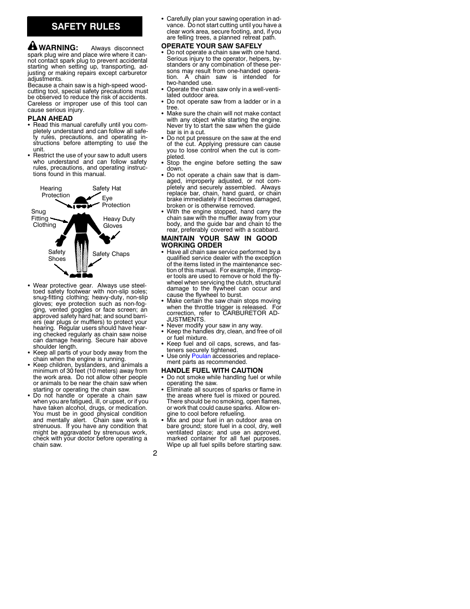 Safety rules | Poulan 1950 User Manual | Page 2 / 16