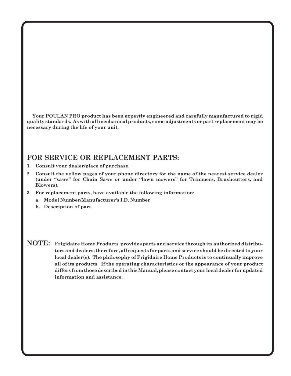 Parts and service | Poulan 173282 User Manual | Page 48 / 48