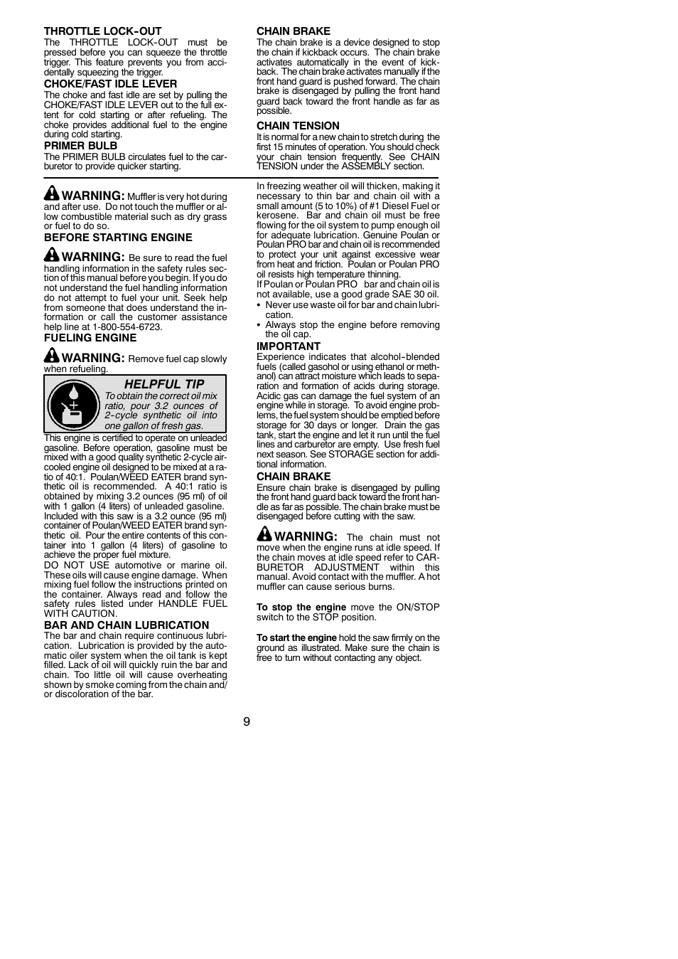 Warning, Helpful tip | Poulan PPB3416 User Manual | Page 9 / 19