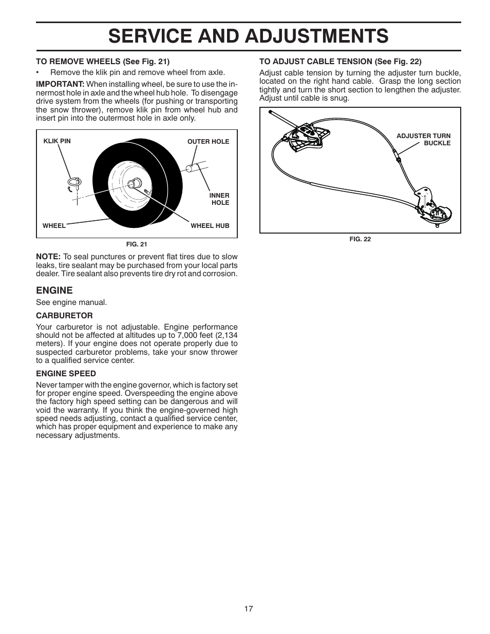 Service and adjustments | Poulan Pro PR6R24 SNOW THROWER User Manual | Page 17 / 40