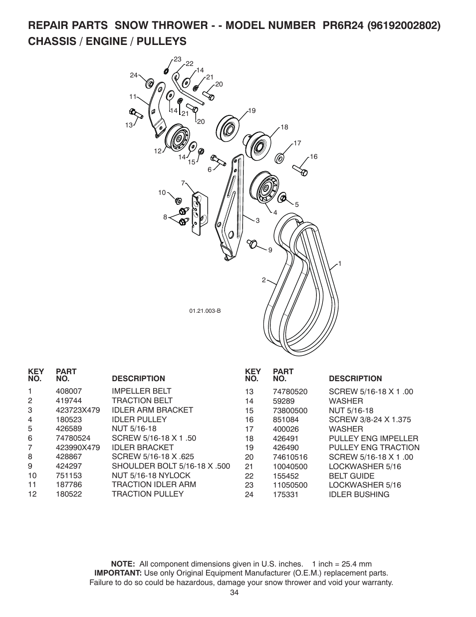 Poulan Pro PR6R24 SNOW THROWER User Manual | Page 34 / 40