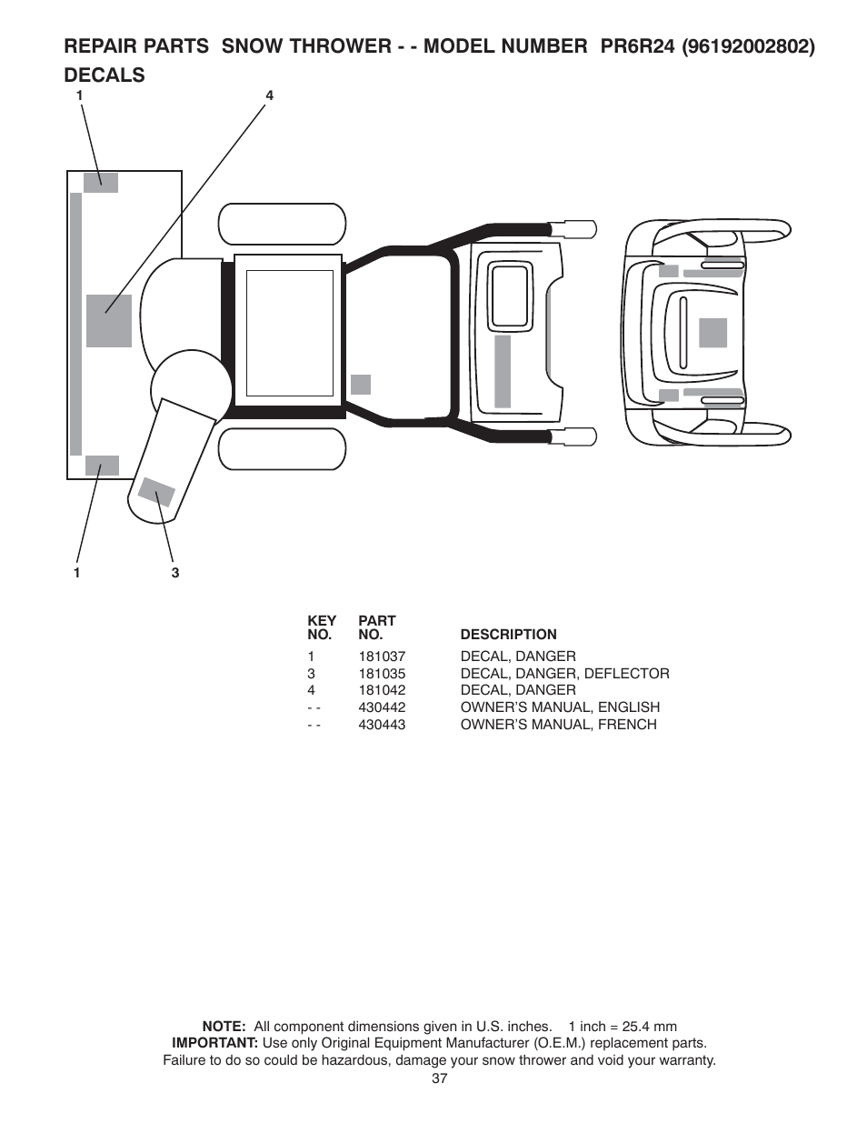 Poulan Pro PR6R24 SNOW THROWER User Manual | Page 37 / 40