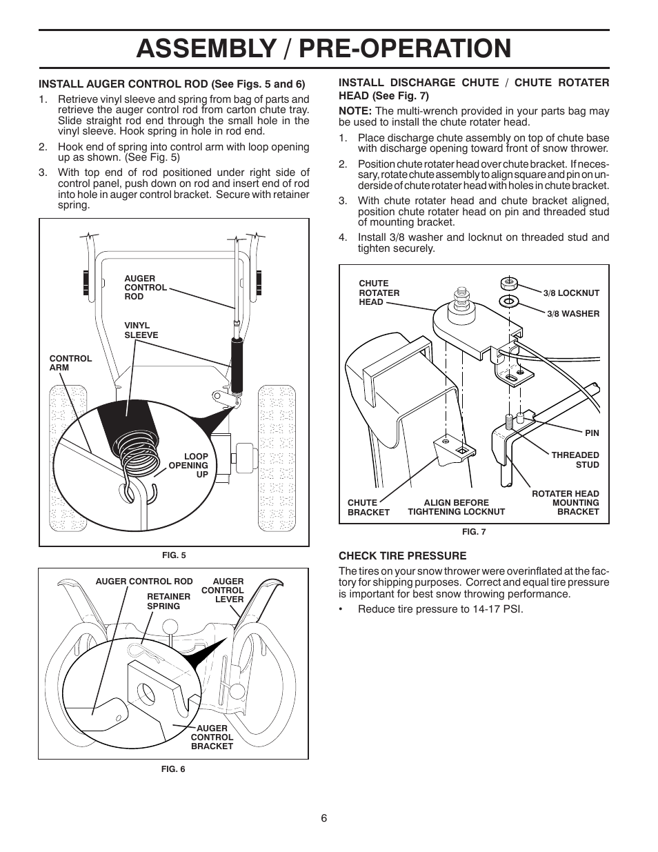 Assembly / pre-operation | Poulan Pro PR6R24 SNOW THROWER User Manual | Page 6 / 40