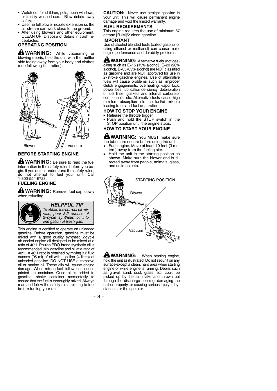 Warning, Helpful tip | Poulan Pro BVM210VS User Manual | Page 8 / 14