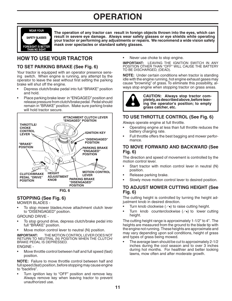 Operation, How to use your tractor | Poulan 184581 User Manual | Page 11 / 48