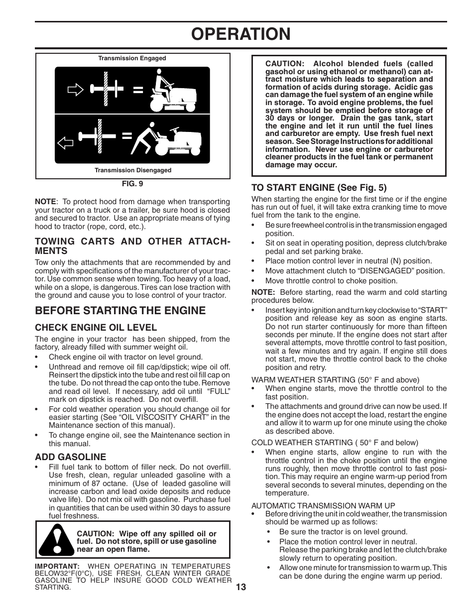 Operation, Before starting the engine | Poulan 184581 User Manual | Page 13 / 48