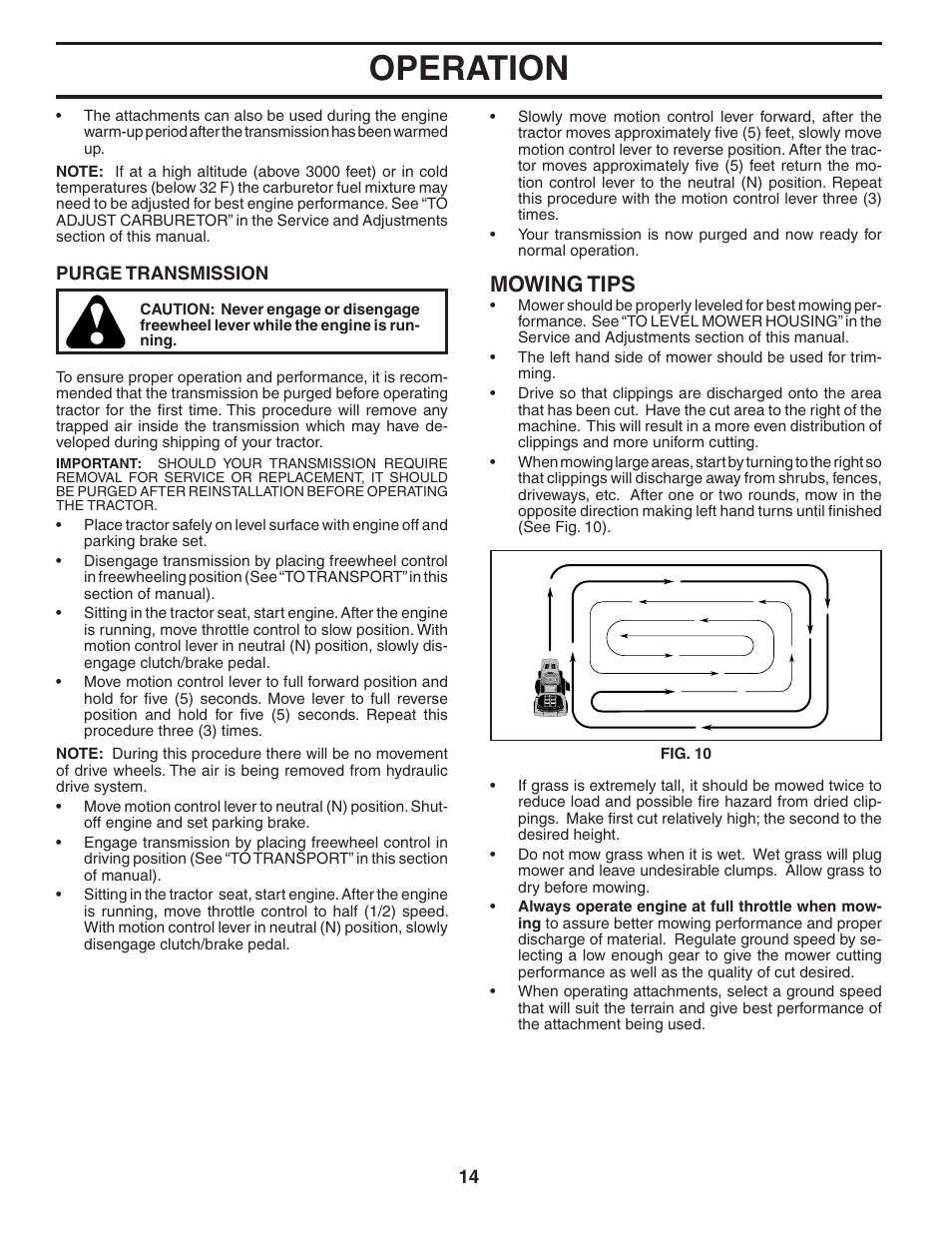 Operation, Mowing tips | Poulan 184581 User Manual | Page 14 / 48