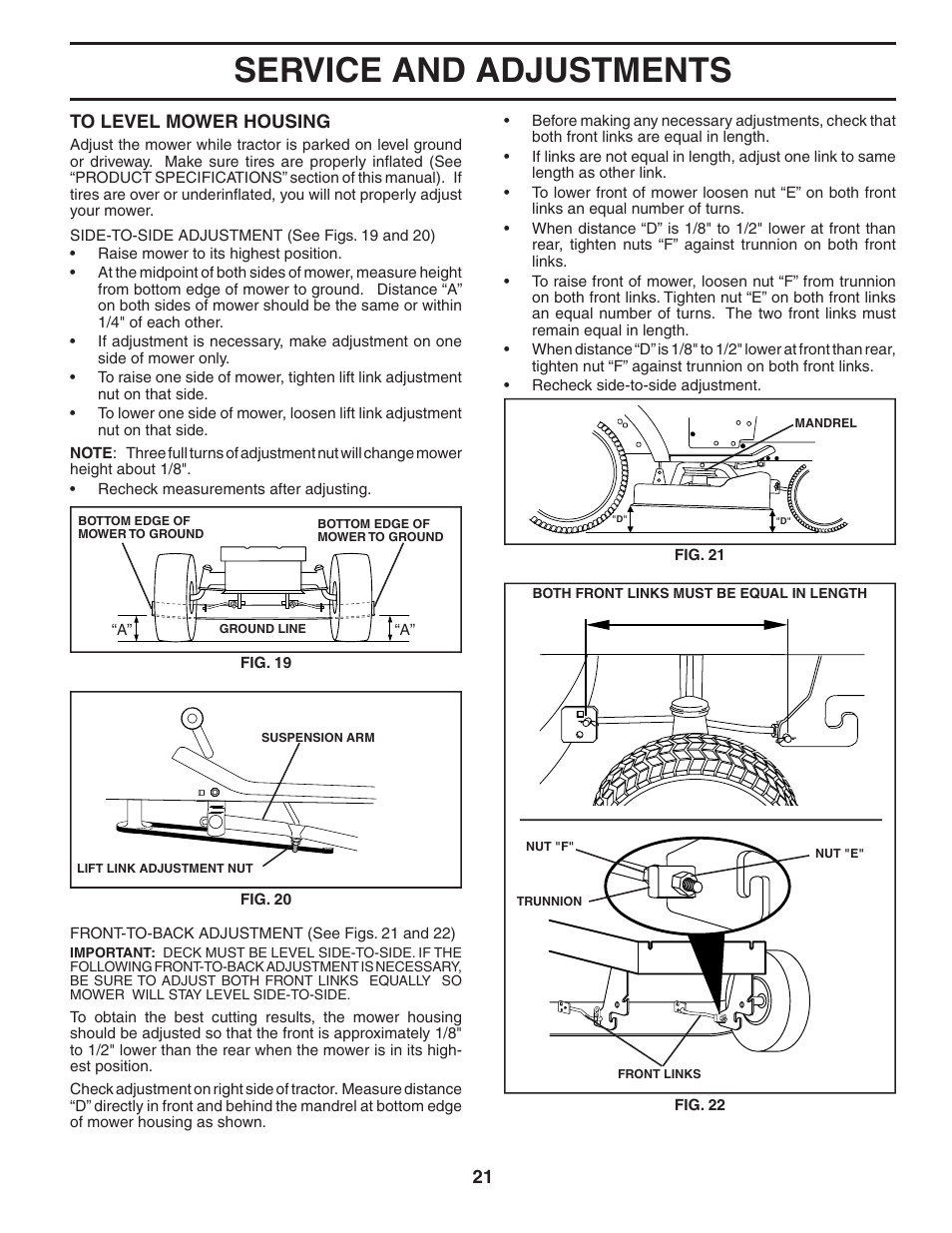 Service and adjustments | Poulan 184581 User Manual | Page 21 / 48