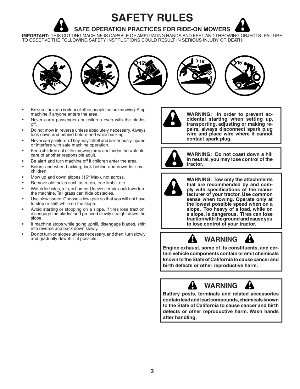 Safety rules, Warning | Poulan 184581 User Manual | Page 3 / 48