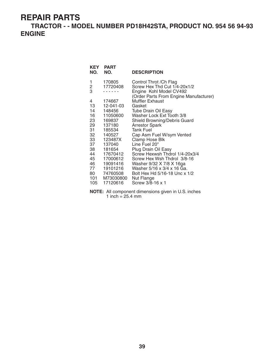 Repair parts | Poulan 184581 User Manual | Page 39 / 48