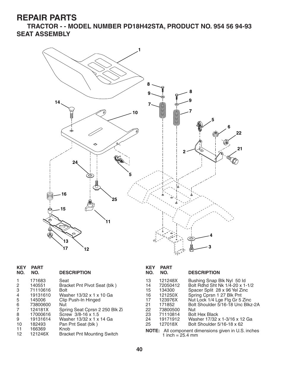 Repair parts | Poulan 184581 User Manual | Page 40 / 48