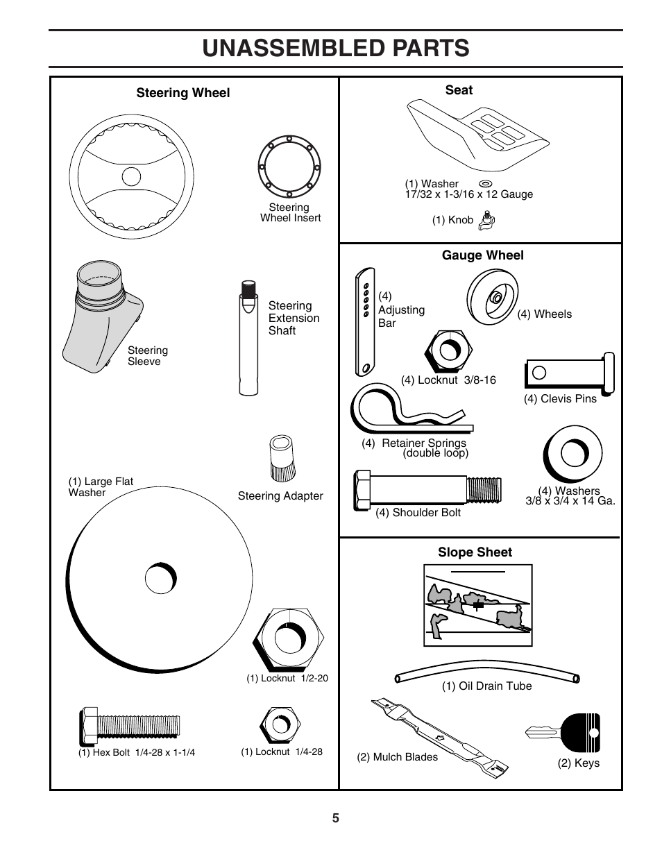 Unassembled parts | Poulan 184581 User Manual | Page 5 / 48
